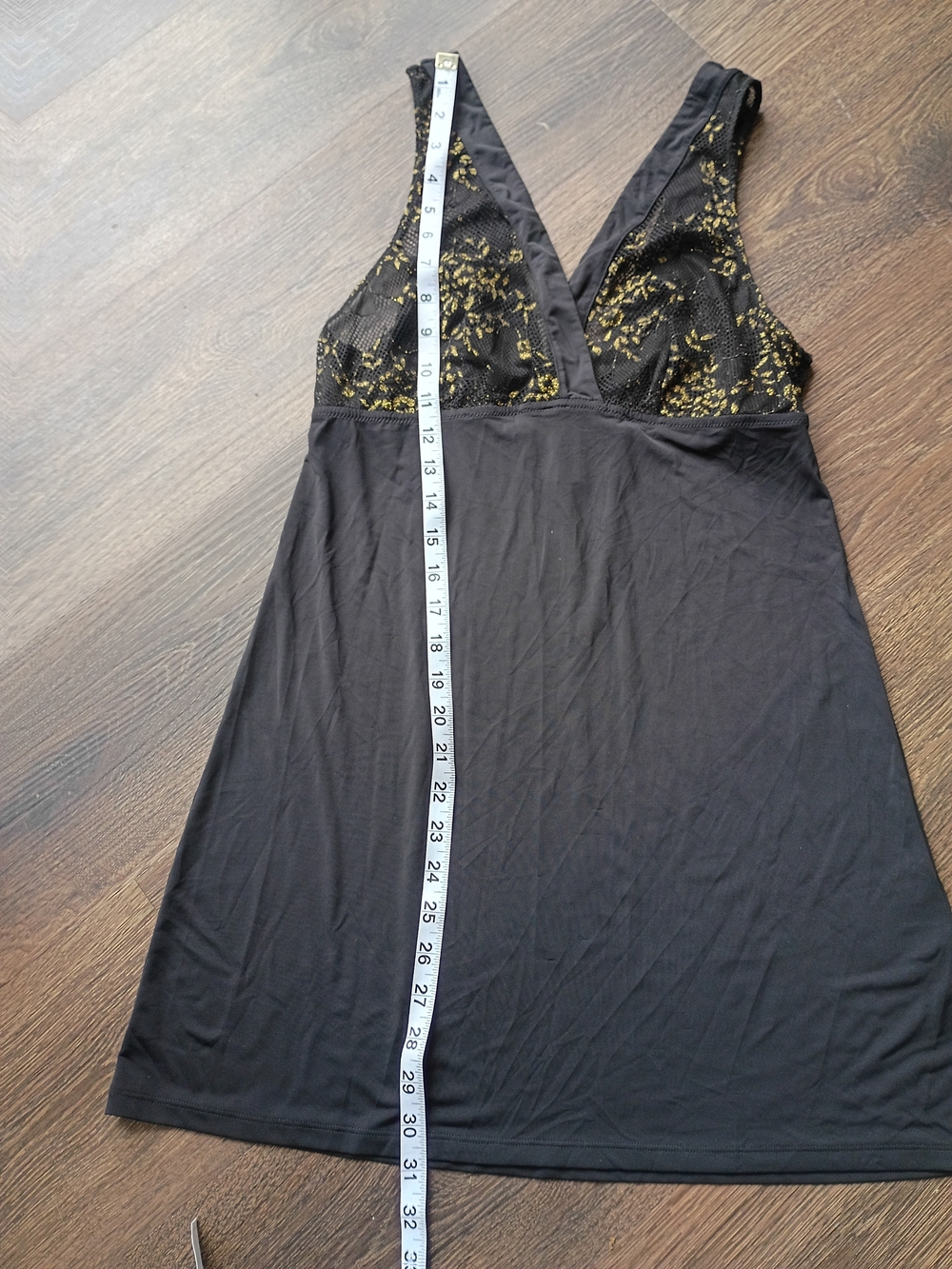INC International Concepts Black Tank with Gold Lace Accents